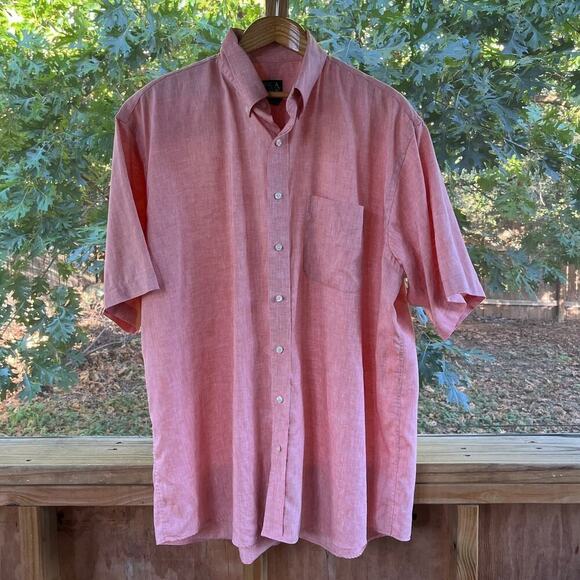 JoS. A. Bank Men's Pink 100% Linen Short Sleeve Button Down Shirt Size XL - Picture 1 of 7